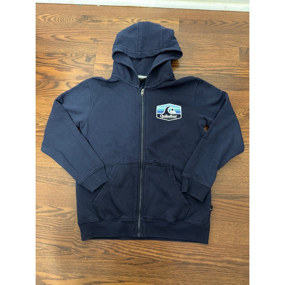 Quiksilver Boys Navy Blue Full Zip Graphic Hoodie Sweatshirt Size M 12